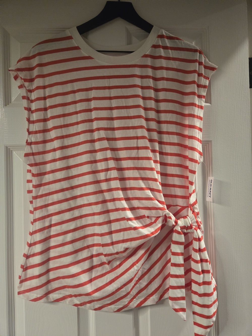 Old Navy White and Red Striped Side-Tie Short Sleeve Tee